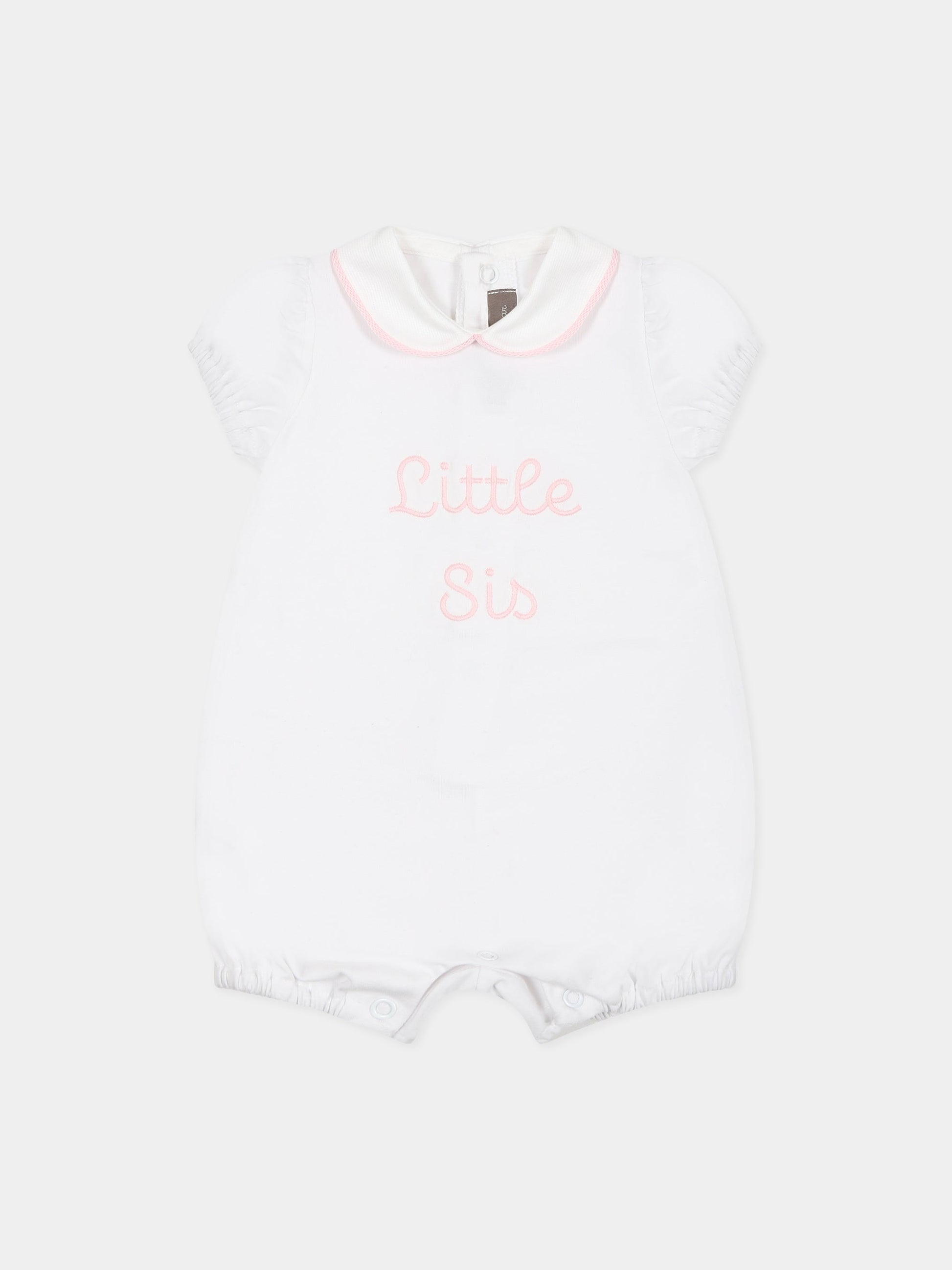 Pagliaccetto bianco per neonata con scritta  Little Sis ,Little Bear,6050 BIANCO/ROSA