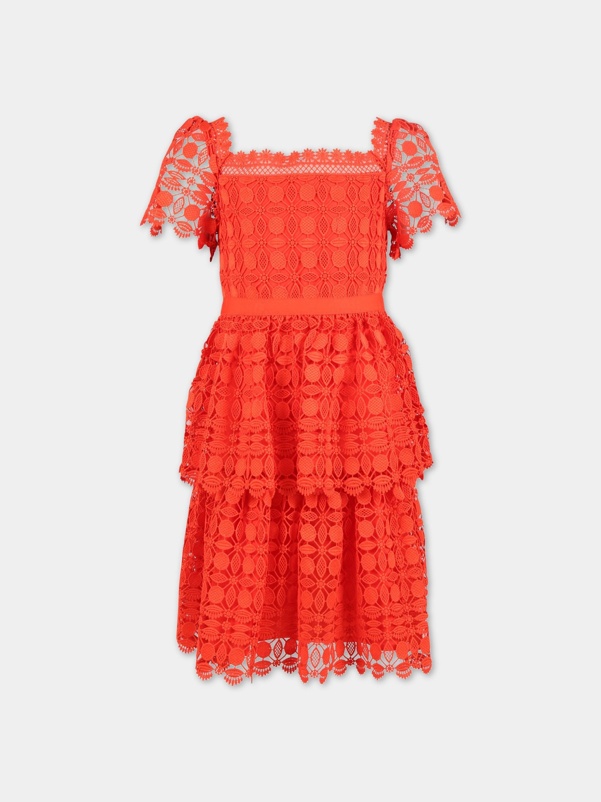 Vestito rosso per bambina con fiori in pizzo,Self-portrait,RS23 732S R 22458540