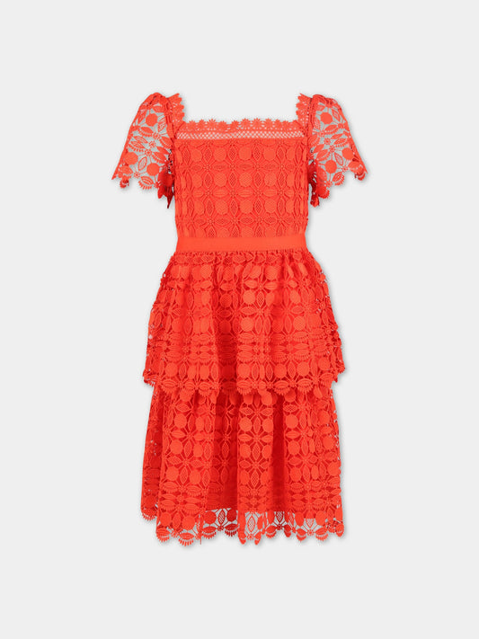 Vestito rosso per bambina con fiori in pizzo,Self-portrait,RS23 732S R 22458540