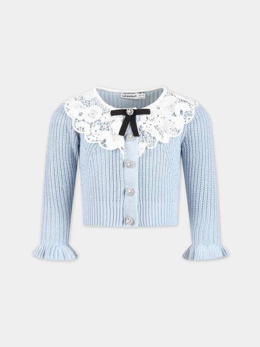 Cardigan celeste per bambina con fiocco nero,Self-portrait,RS23 710J BL 22458561