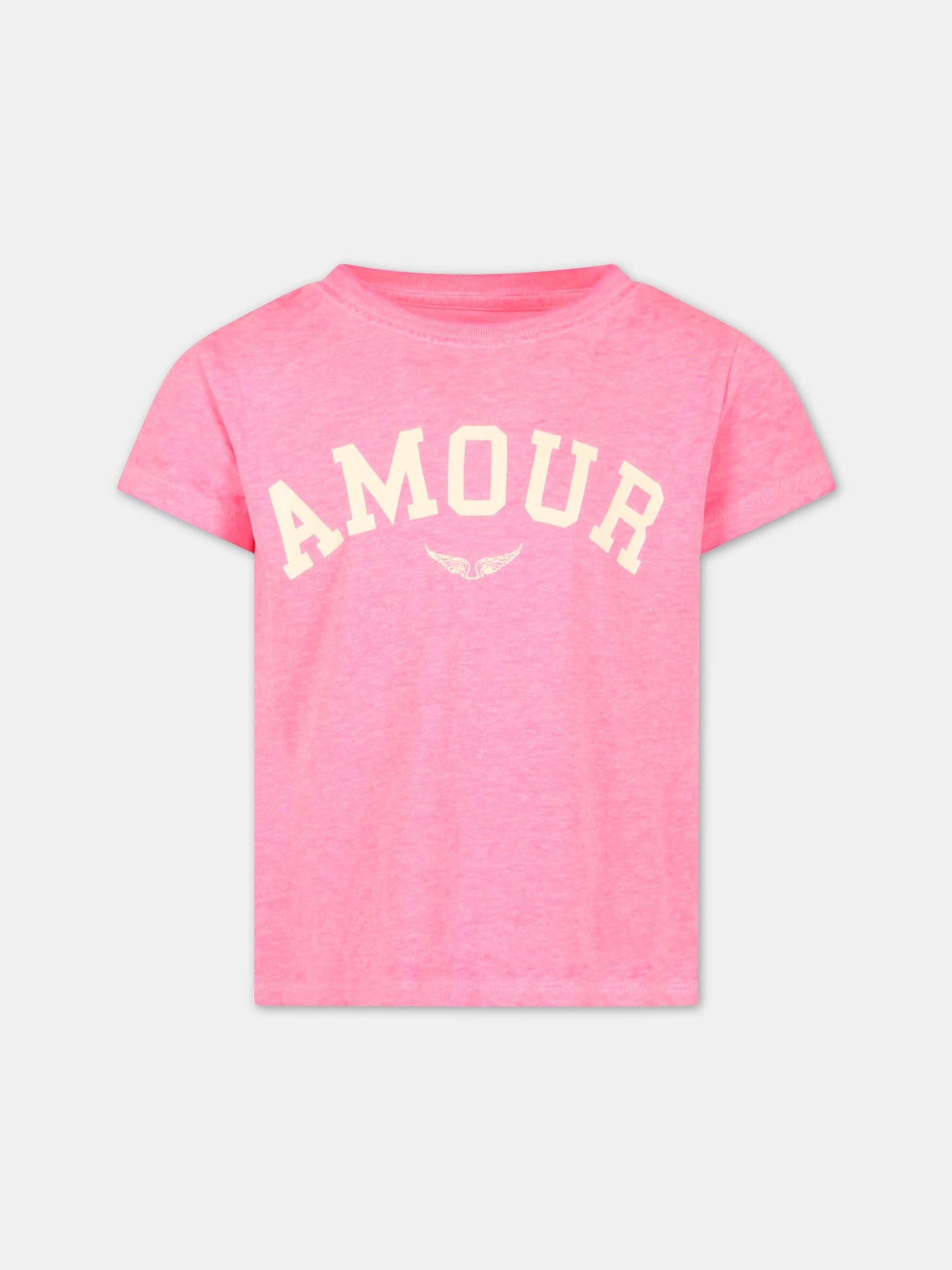 T-shirt rosa per bambina con stampa,Zadig & Voltaire Kids,X15383 437