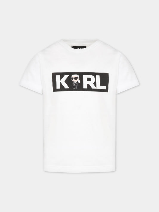 T-shirt bianca per bambina con logo nero,Karl Lagerfeld Kids,Z25389 10P