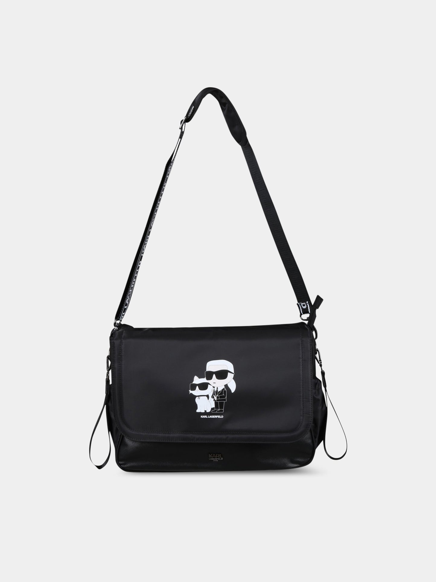 Borsa-mamma nera per neonata con Karl e Choupette,Karl Lagerfeld Kids,Z90045 09B