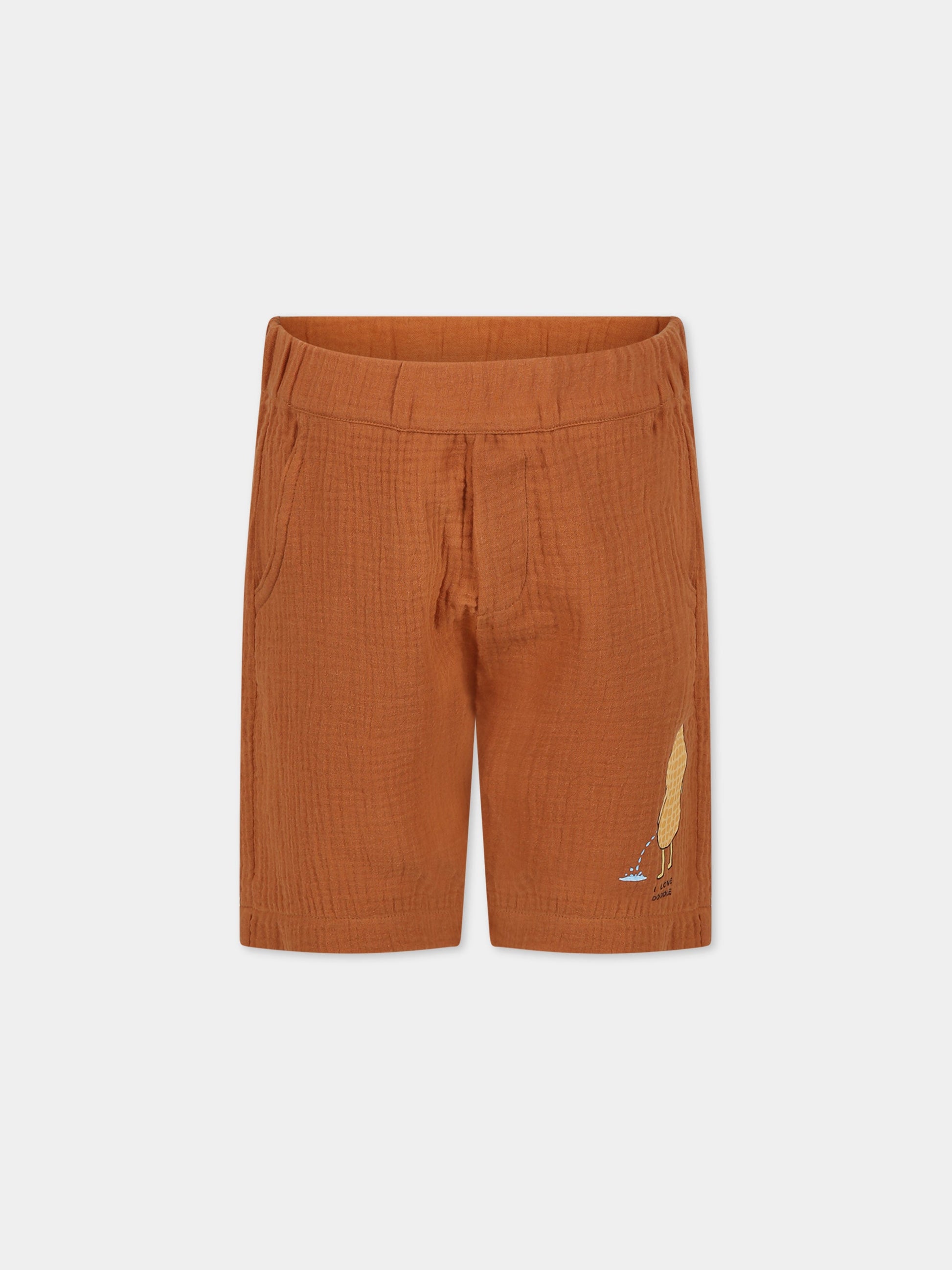 Shorts marroni per bambino con stampa e scritta  I love doodle ,Le Petit Coco,LMBE022 GA84 6000