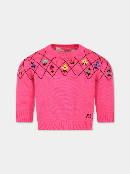 Maglione fucsia per bambina con fiori ricamati,Philosophy,PJMA76C FL209 C006