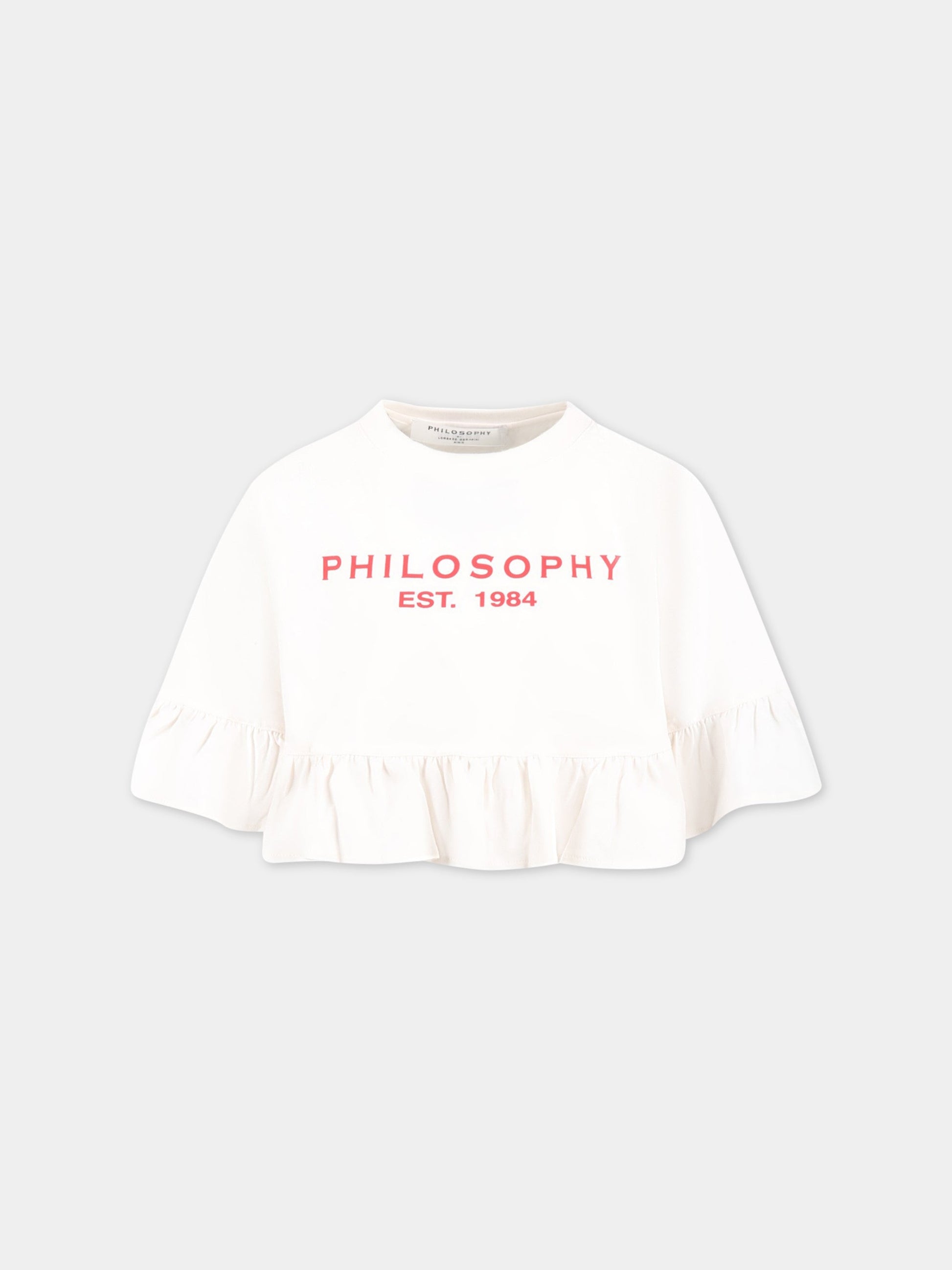 T-shirt bianca  per bambina con dettaglio logo,Philosophy,PJTS129 JE138 0018