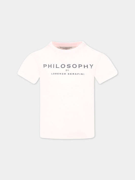 T-shirt rosa per bambina con dettaglio logo,Philosophy,PJTS127 JE138 C024