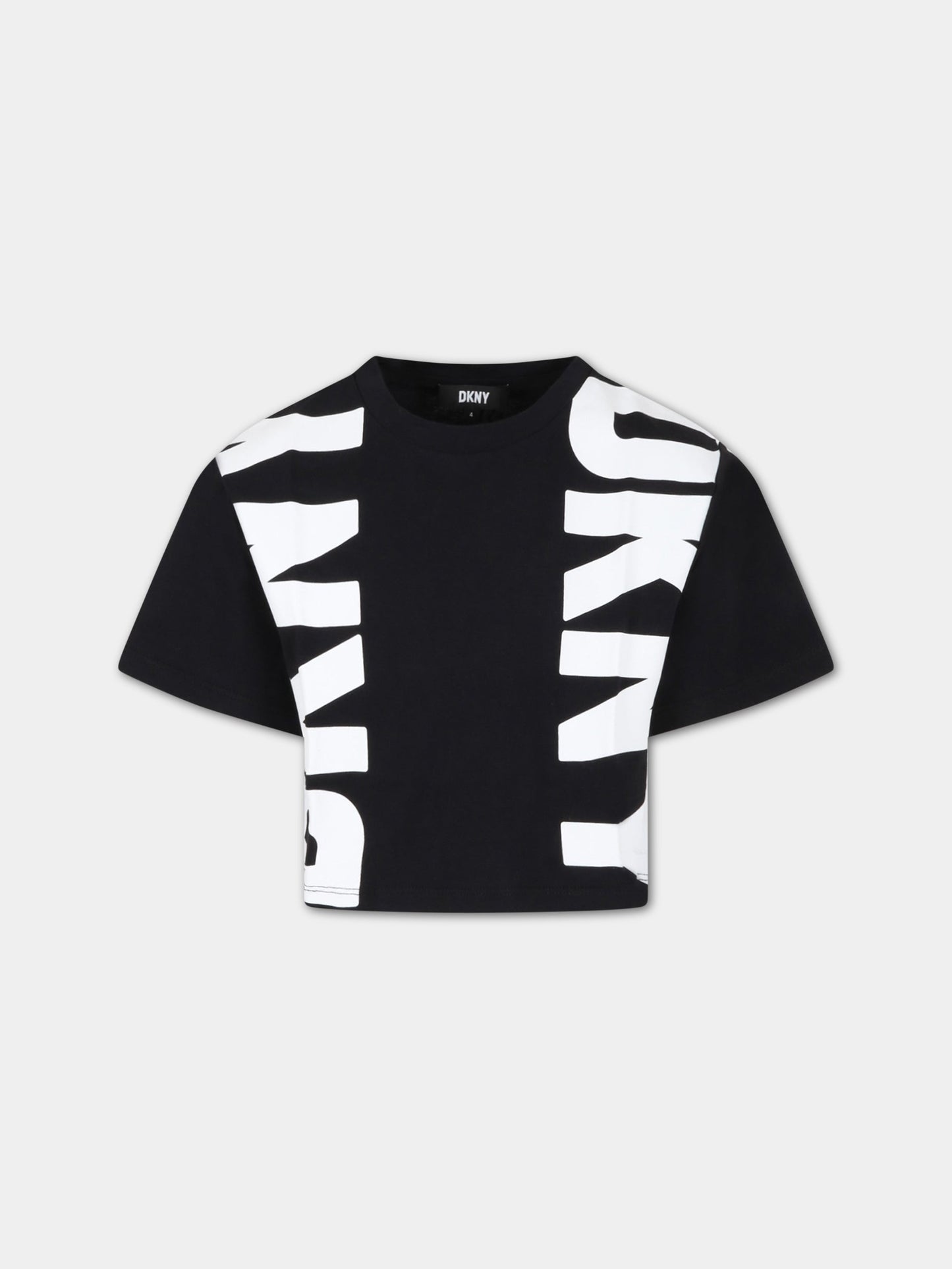T-shirt nera per bambina con logo bianco,Dkny,D35S75 09B