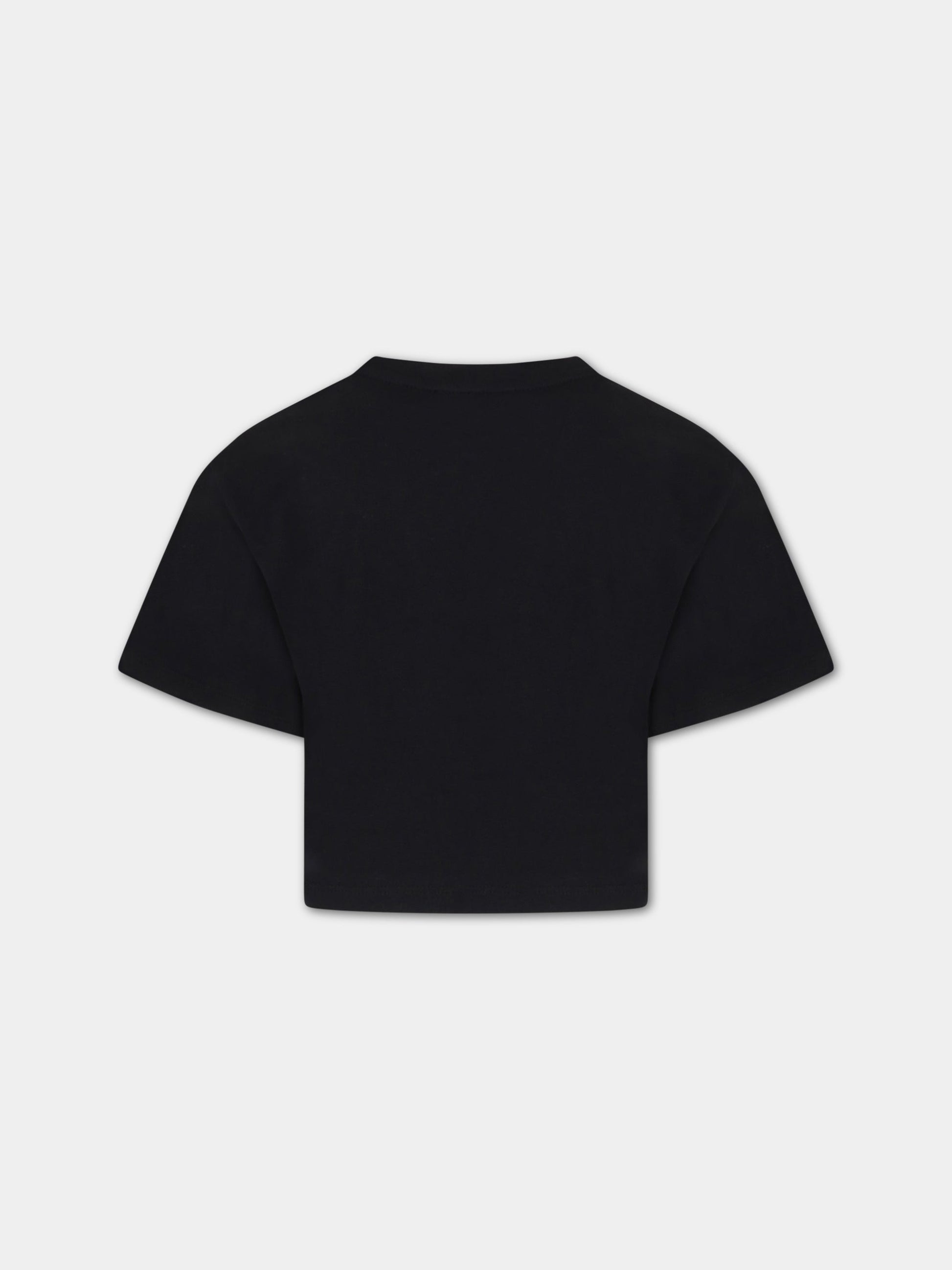 T-shirt nera per bambina con logo bianco,Dkny,D35S75 09B