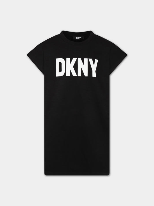 Vestito nero per bambina con logo,Dkny,D32863 09B