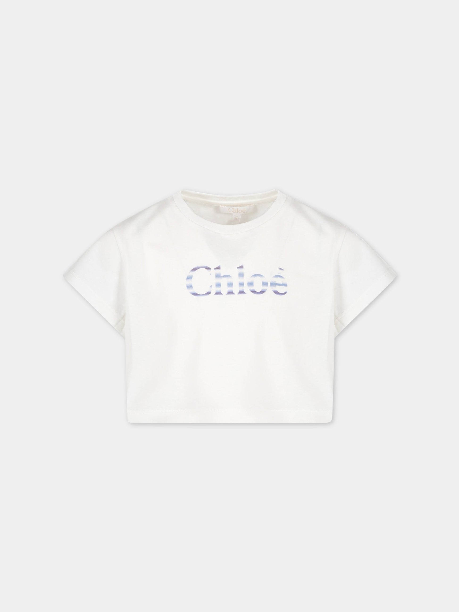 T-shirt bianca per bambina con logo multicolor,Chloé Kids,C15E07 117