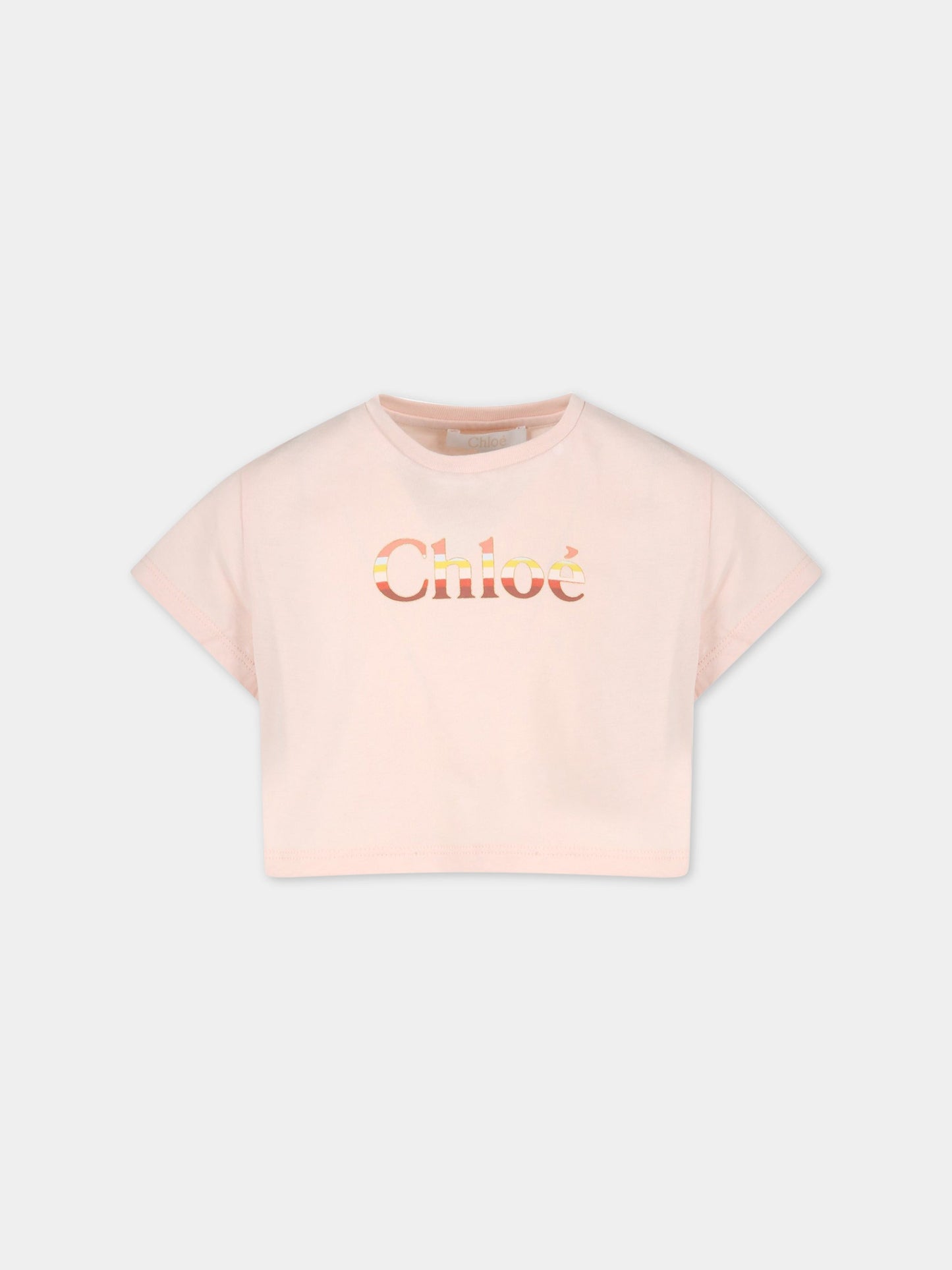 T-shirt rosa per bambina con logo multicolor,Chloé Kids,C15E07 45K