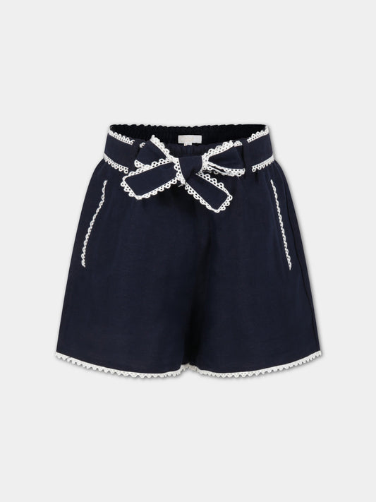 Shorts blu per bambina con dettagli smerlati,Chloé Kids,C14738 859