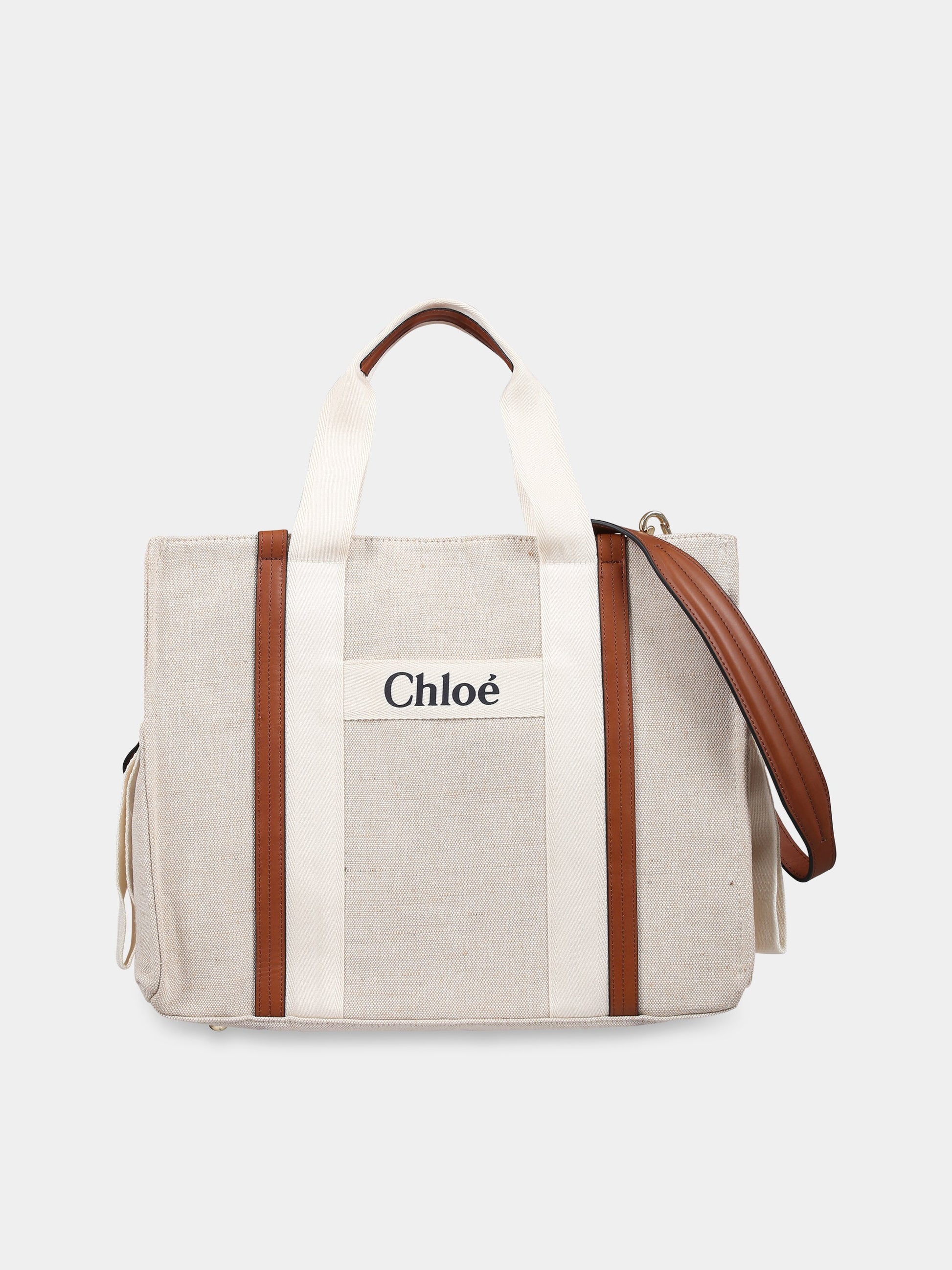 Borsa-mamma avorio per neonati con logo,Chloé Kids,C90393 Z40