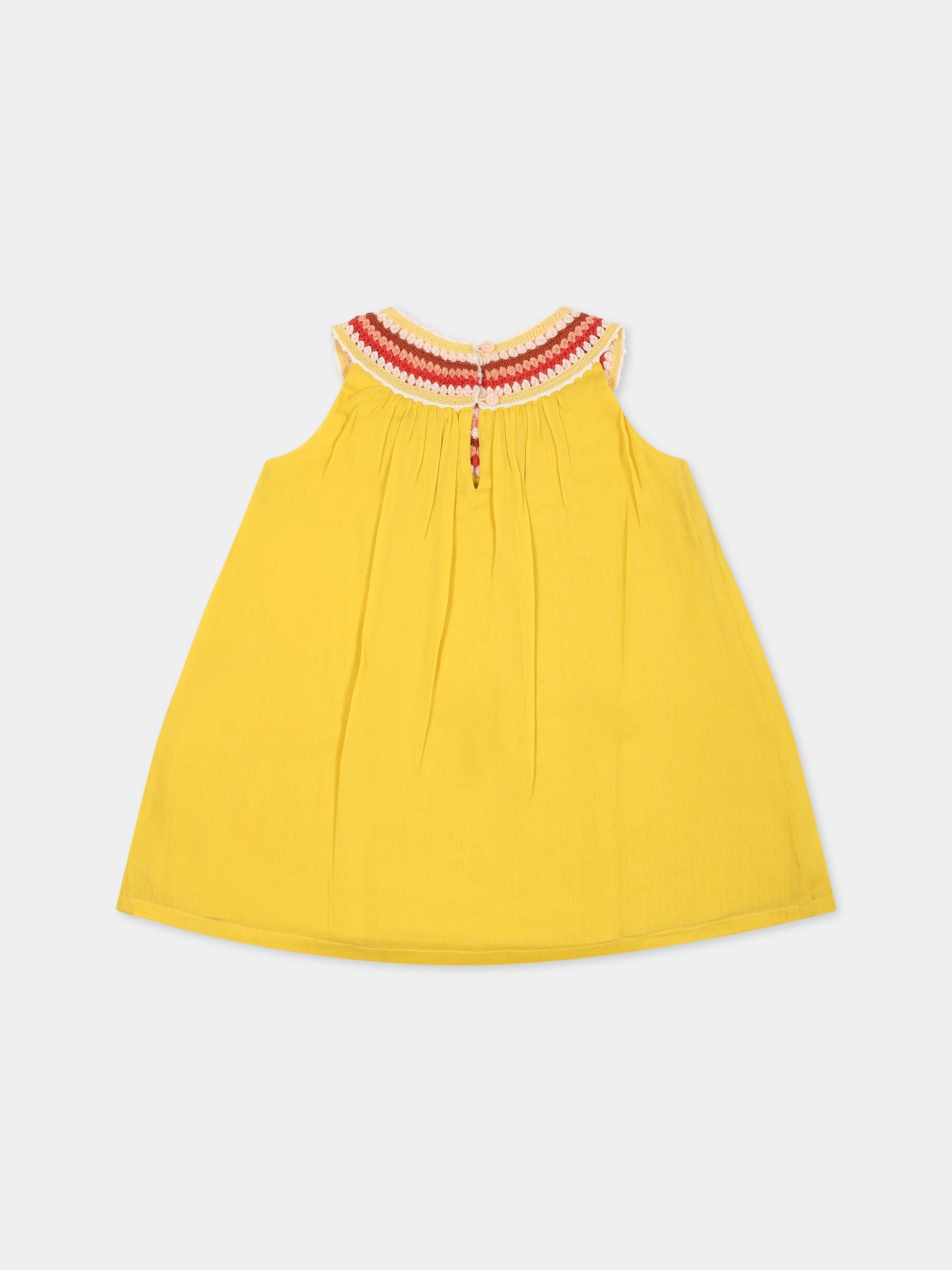 Vestito giallo per neonata con ricamo multicolor,Chloé Kids,C02342 588