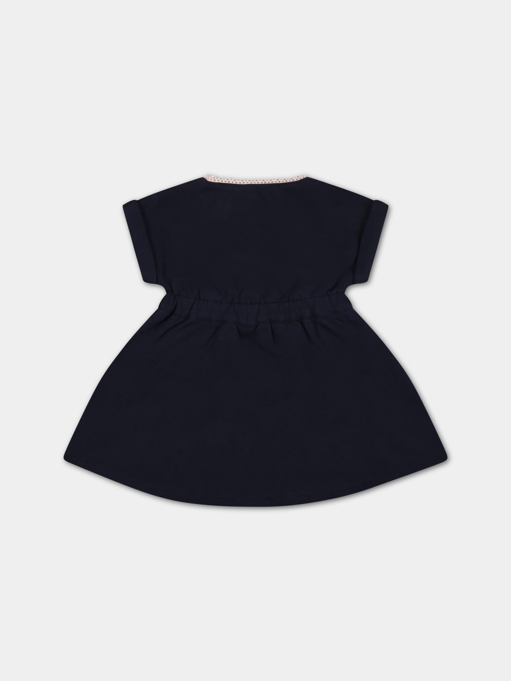 Vestito blu per neonata con logo rosa,Chloé Kids,C02338 859