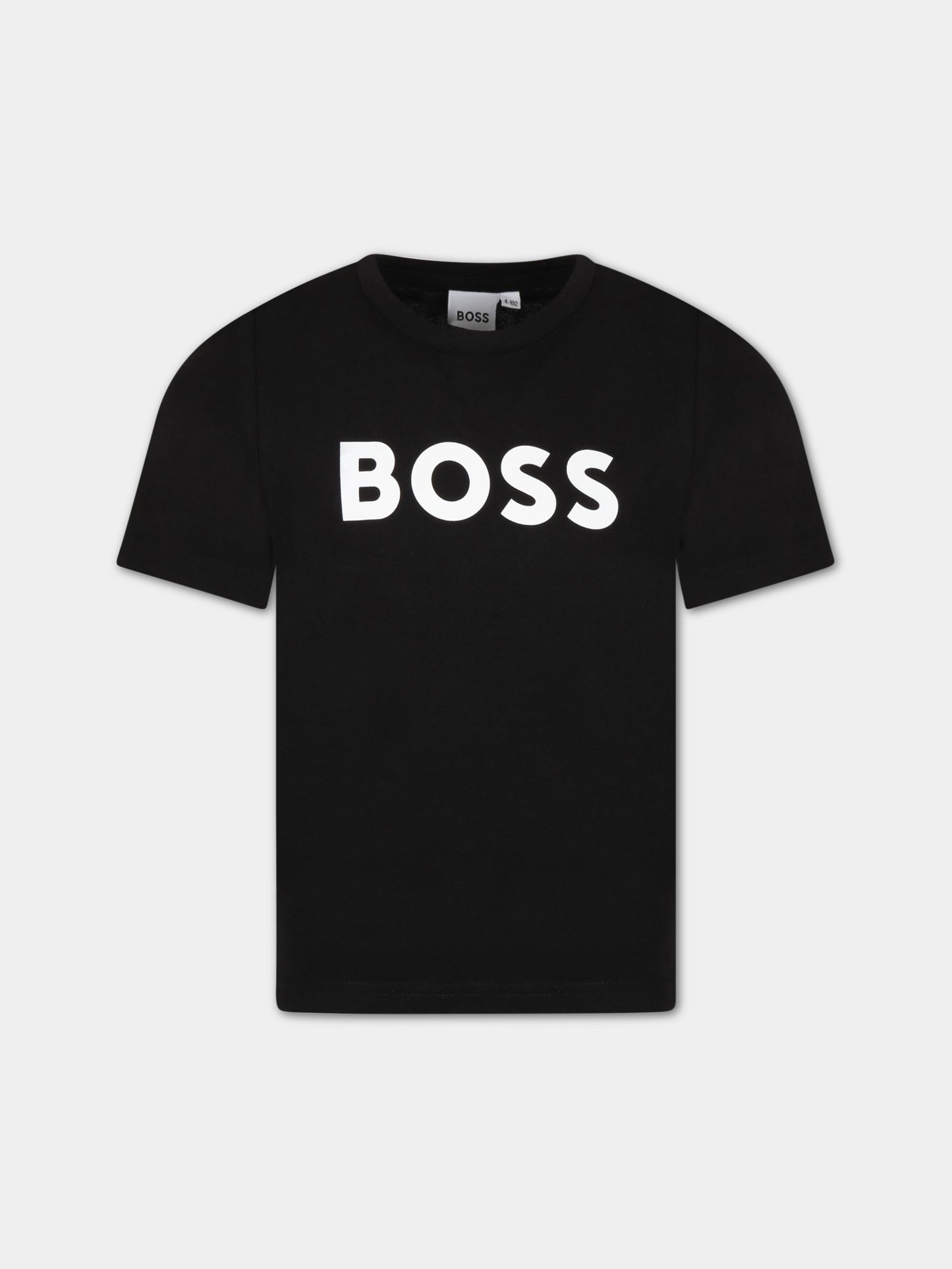 T-shirt nera per bambino con logo bianco,Boss,J25P24 09B