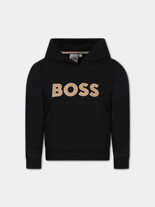 Felpa nera per bambino con logo,Boss,J25O60 09B