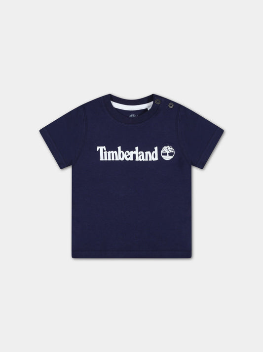 T-shirt blu per neonato con logo bianco,Timberland,T05K87 85T