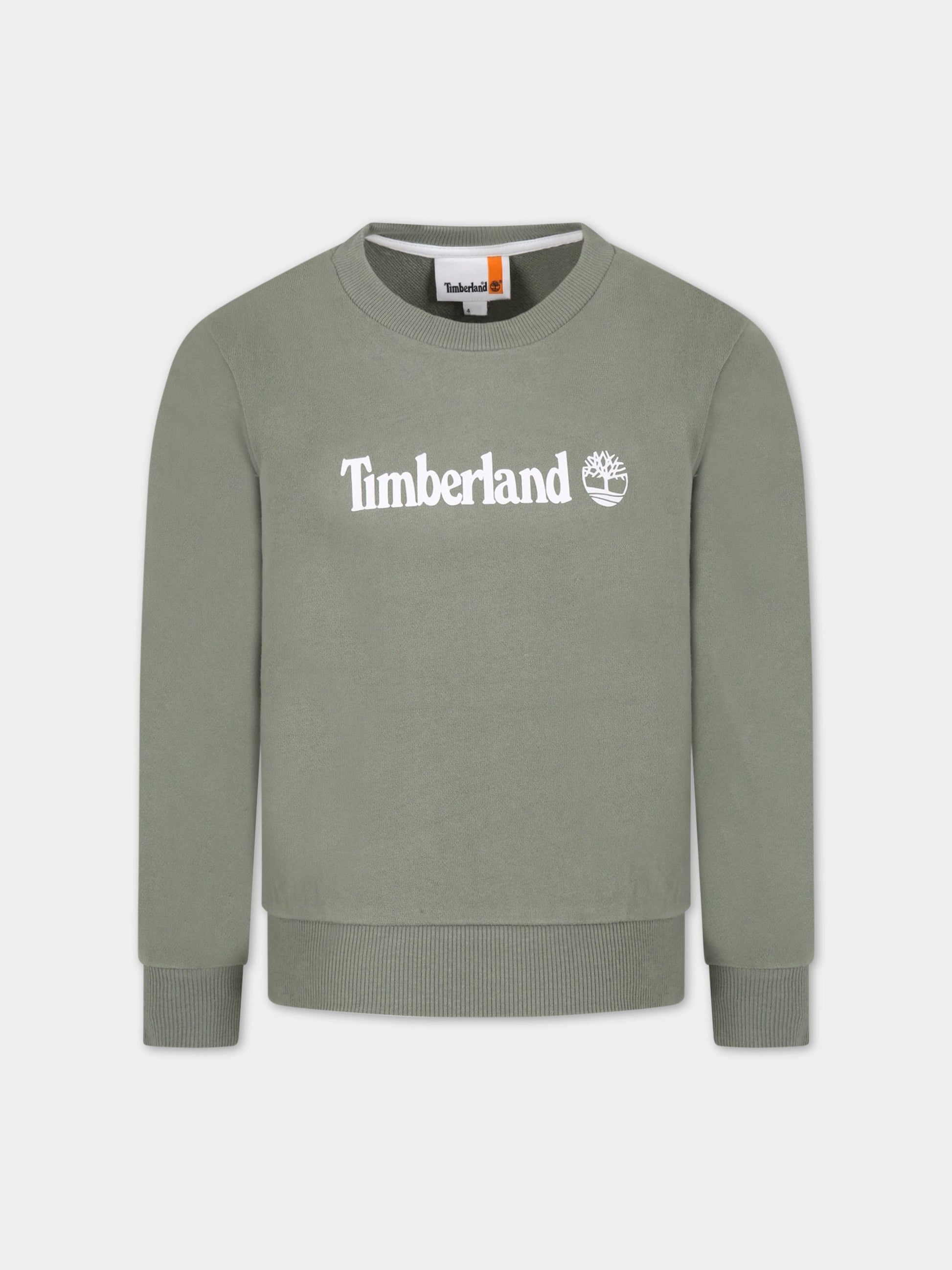Felpa verde per bambino con logo bianco,Timberland,T25U06 708