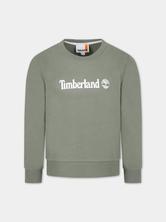 Felpa verde per bambino con logo bianco,Timberland,T25U06 708