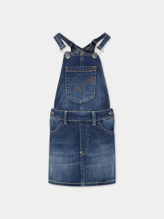 Salopette blu per bambina con patch logato,Dondup Kids,DFAB180C DS040 4016