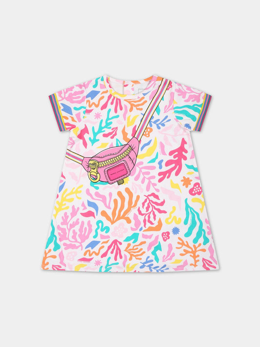 Vestito bianco per neonata con stampa multicolor e logo,Little Marc Jacobs,W92022 Z41