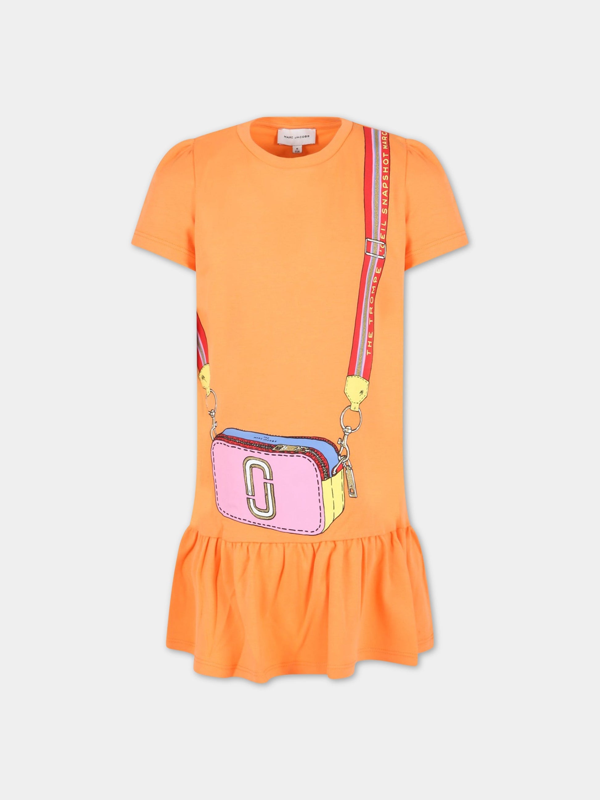 Vestito arancione per bambina con borsa e logo,Little Marc Jacobs,W12430 42E