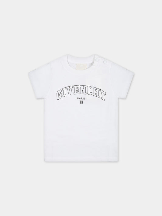 T-shirt bianca per neonati con logo nero,Givenchy Kids,H05248 10P