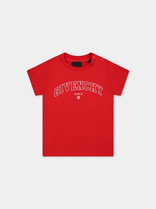 T-shirt rossa per neonati con logo bianco,Givenchy Kids,H05248 991