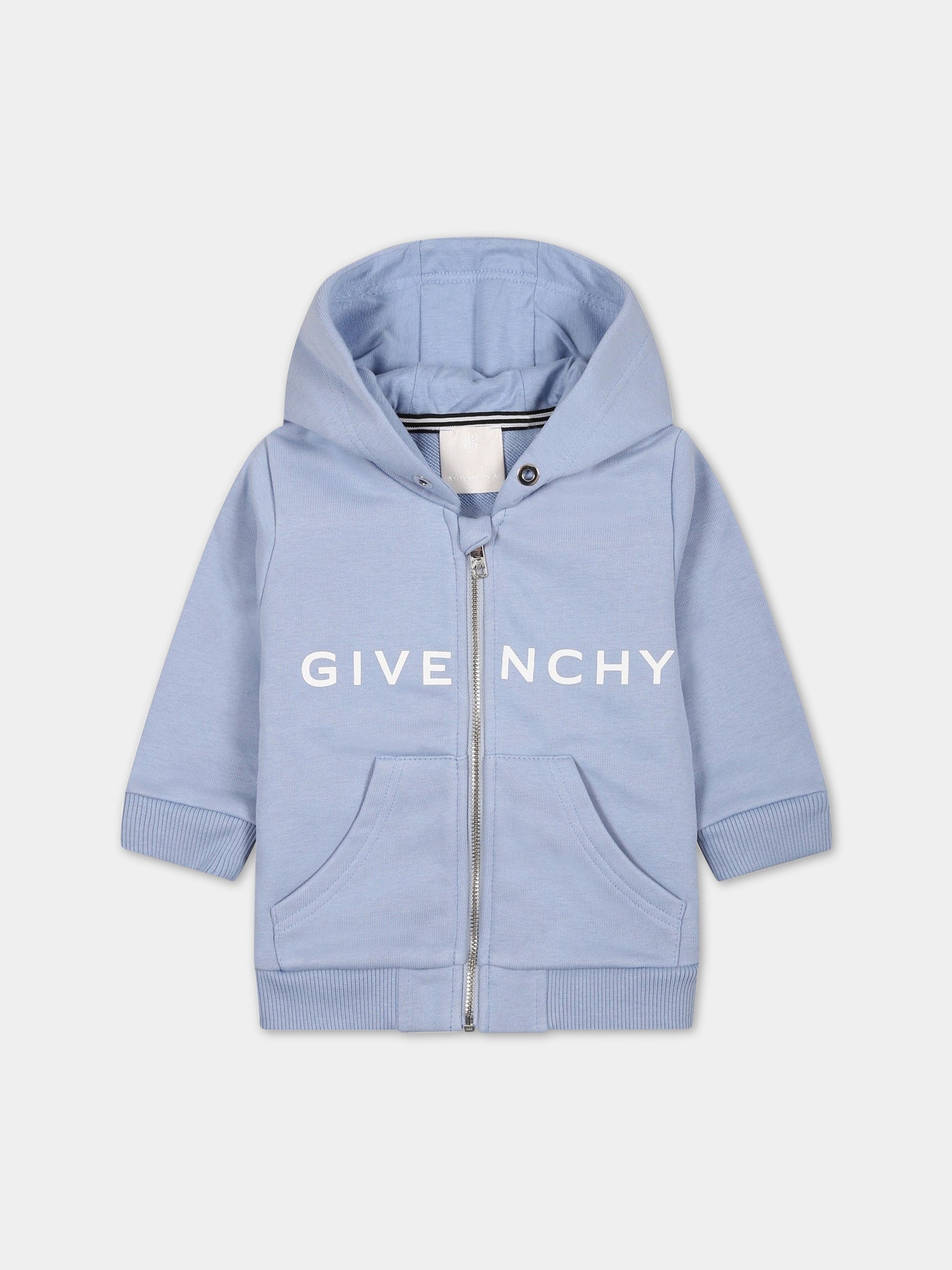 Felpa celeste per neonato con iconico logo,Givenchy Kids,H05254 790
