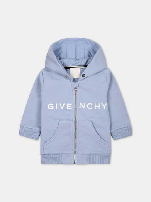 Felpa celeste per neonato con iconico logo,Givenchy Kids,H05254 790