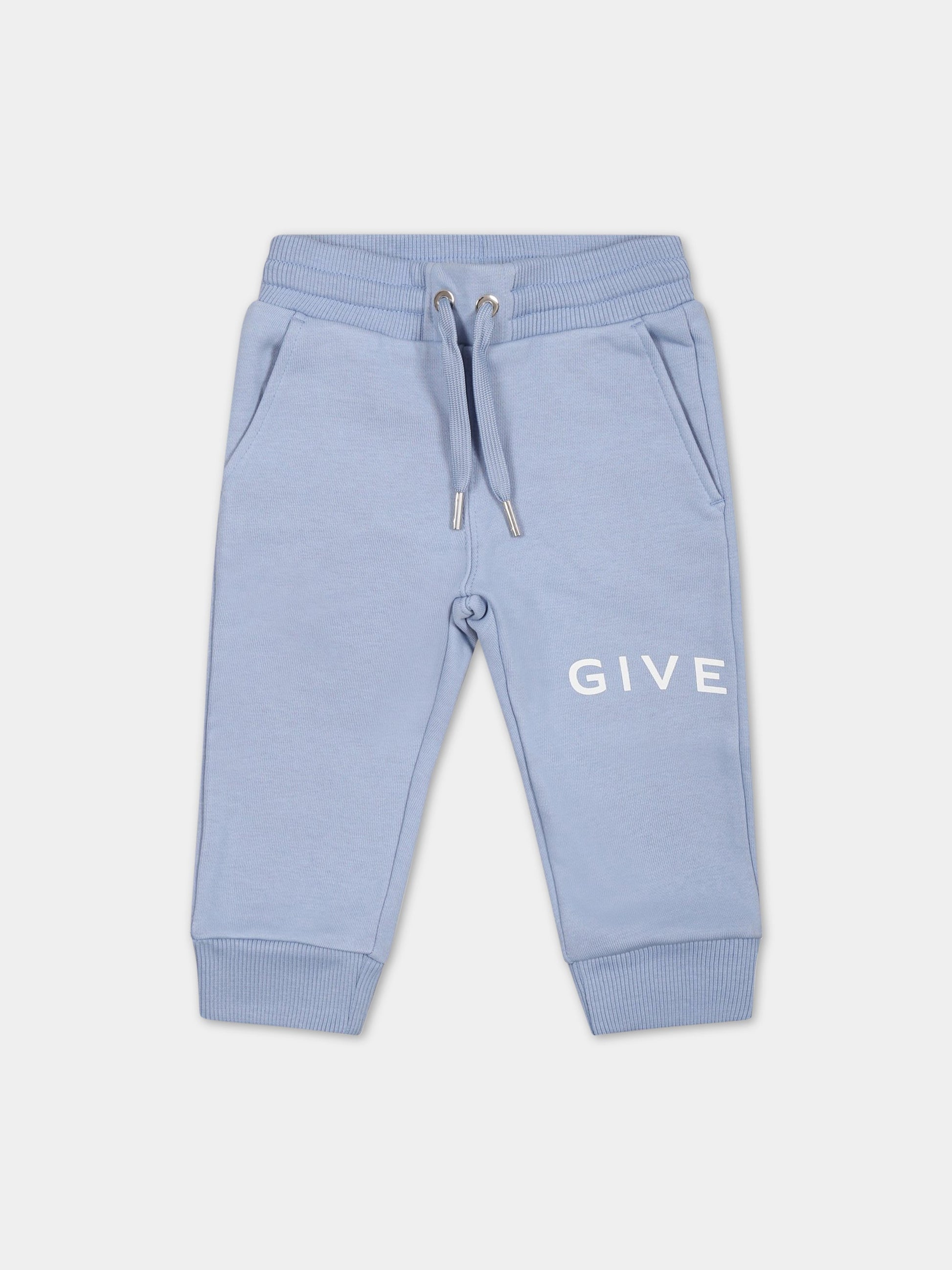 Pantalone azzurro per neonato con logo,Givenchy Kids,H04153 790