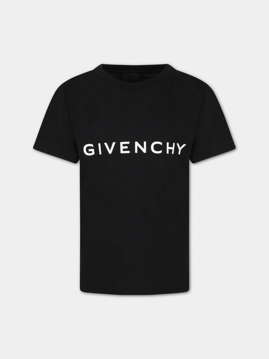 T-shirt nera per bambino con logo bianco,Givenchy Kids,H25406 09B