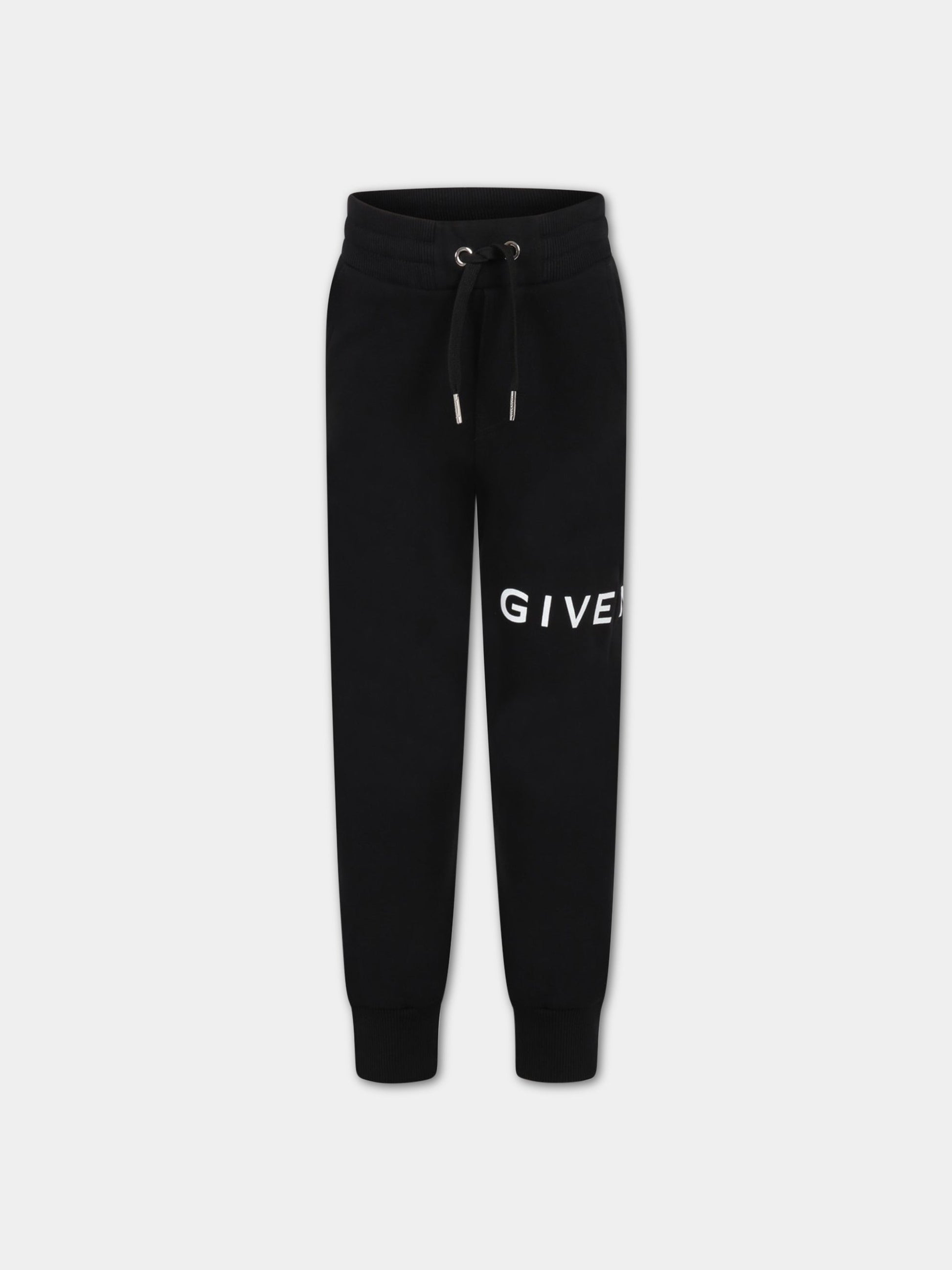 Pantaloni neri da tuta per bambino con logo bianco,Givenchy Kids,H24202 09B