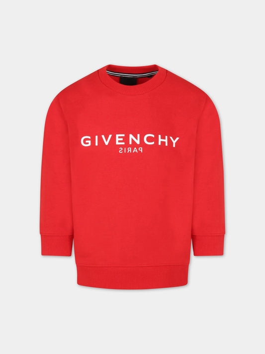 Felpa rossa per bambino con logo bianco,Givenchy Kids,H25424 991
