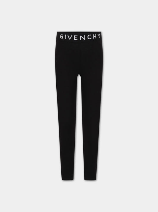 Leggings neri per bambina con logo bianco,Givenchy Kids,H14194 09B