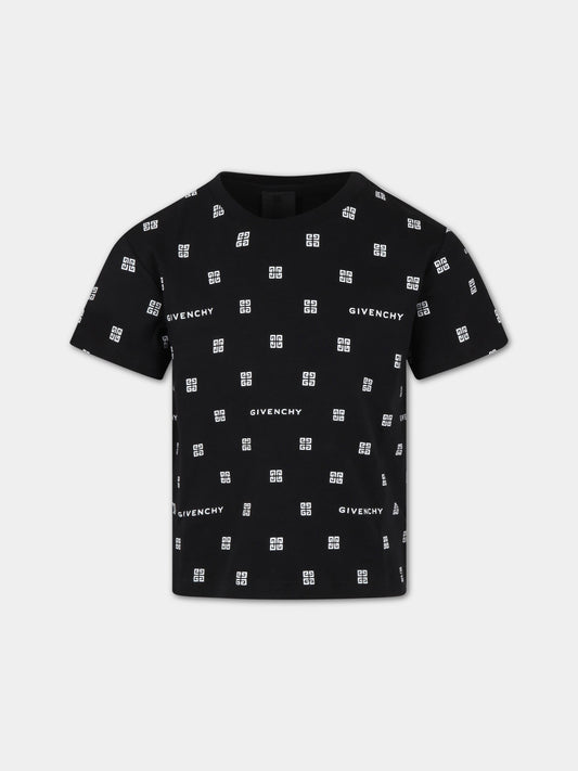 T-shirt nera per bambina con logo bianco,Givenchy Kids,H15323 09B