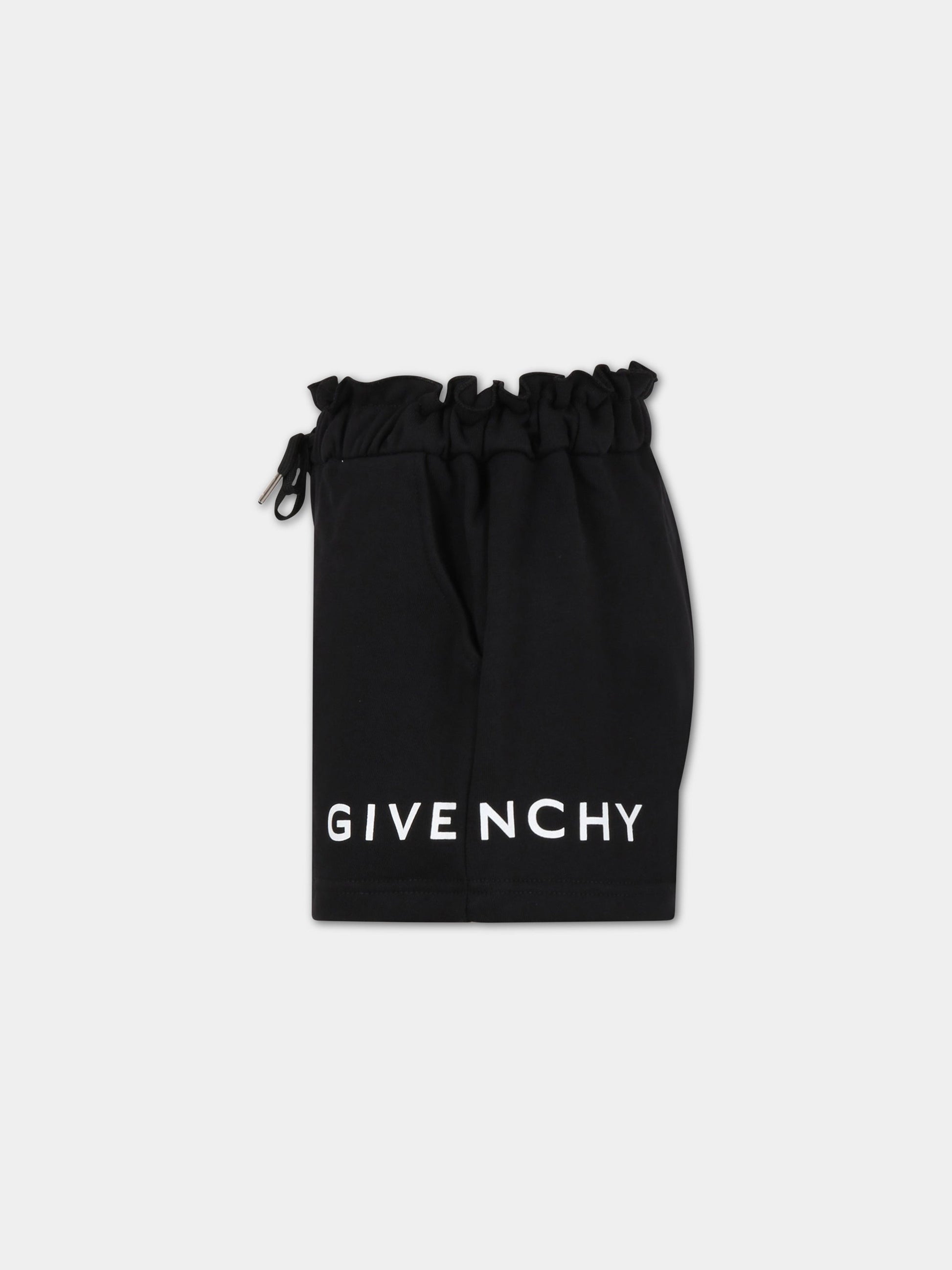 Shorts neri per bambina con logo bianco,Givenchy Kids,H14190 09B