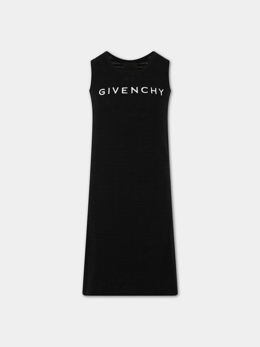 Vestito nero per bambina con monogramma e logo,Givenchy Kids,H12283 09B