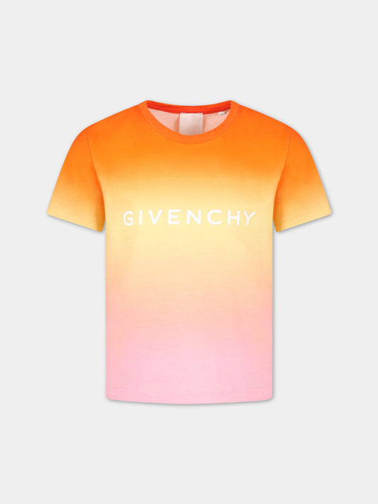 T-shirt multicolor per bambina con logo,Givenchy Kids,H15305 Z40