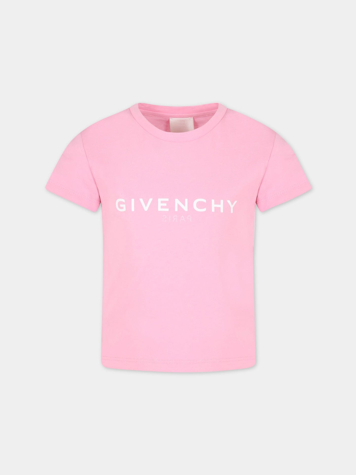 T-shirt rosa per bambina con logo nero,Givenchy Kids,H15296 465
