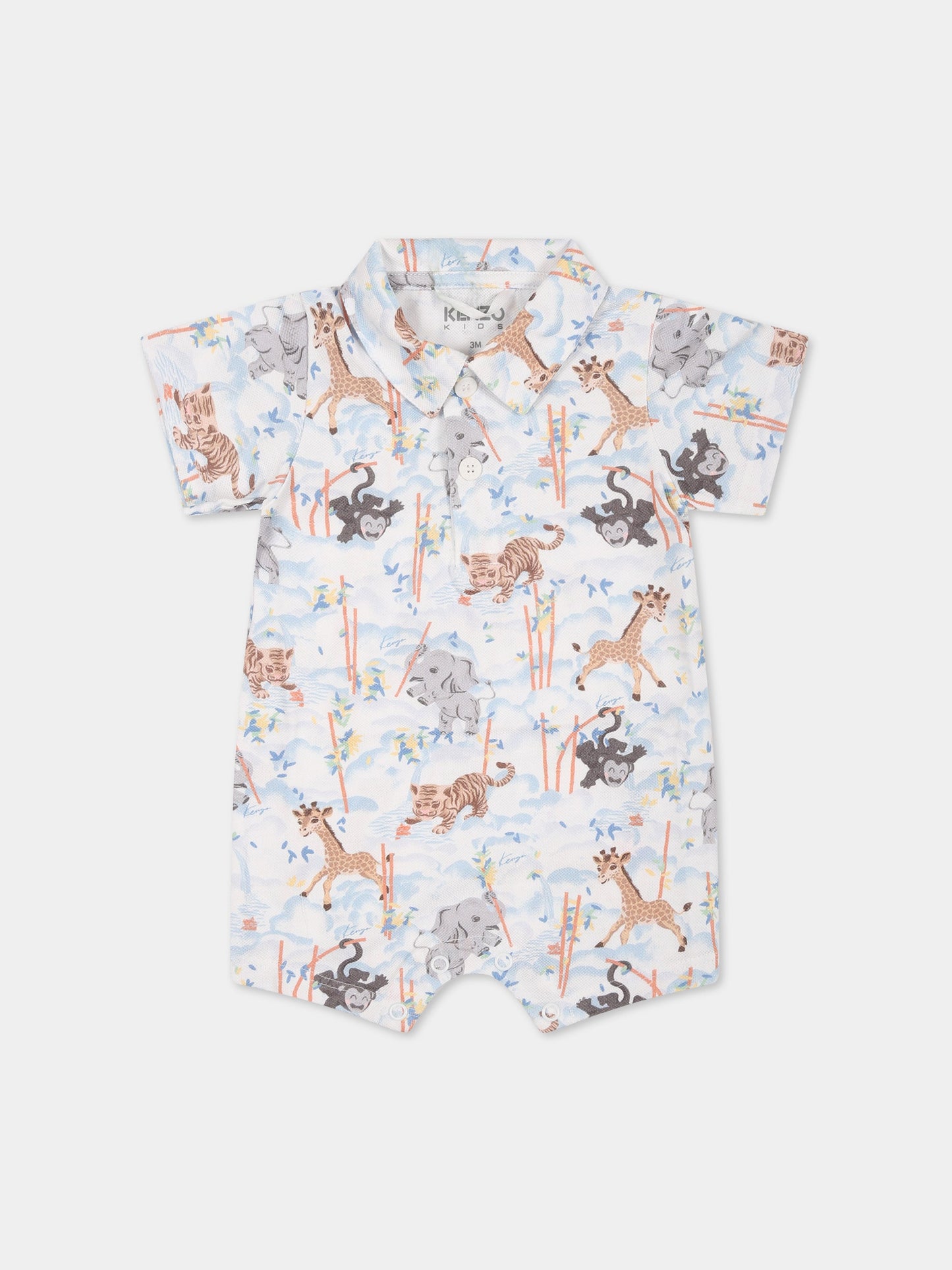 Pagliaccetto bianco per neonato con stampa animali e logo,Kenzo Kids,K94099 10P