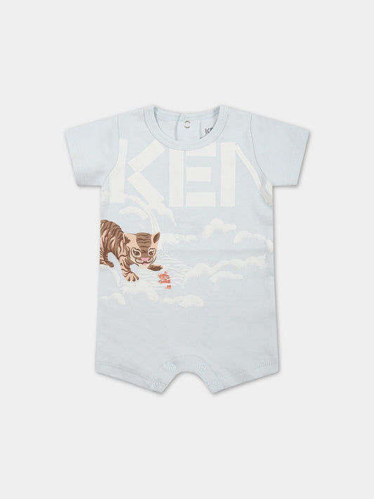 Pagliaccetto celeste per neonato con animali e logo,Kenzo Kids,K94100 791
