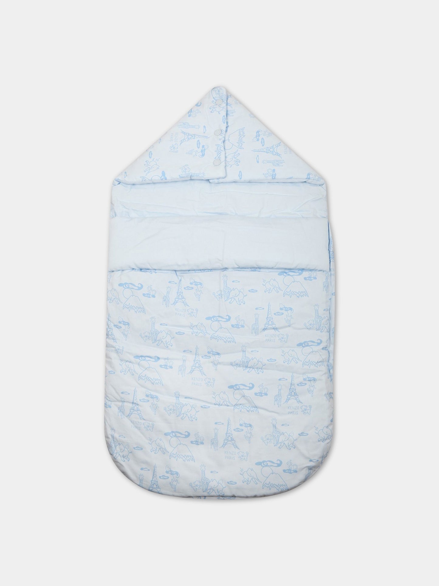 Sacco-nanna celeste per neonato con animali e logo,Kenzo Kids,K90097 78B