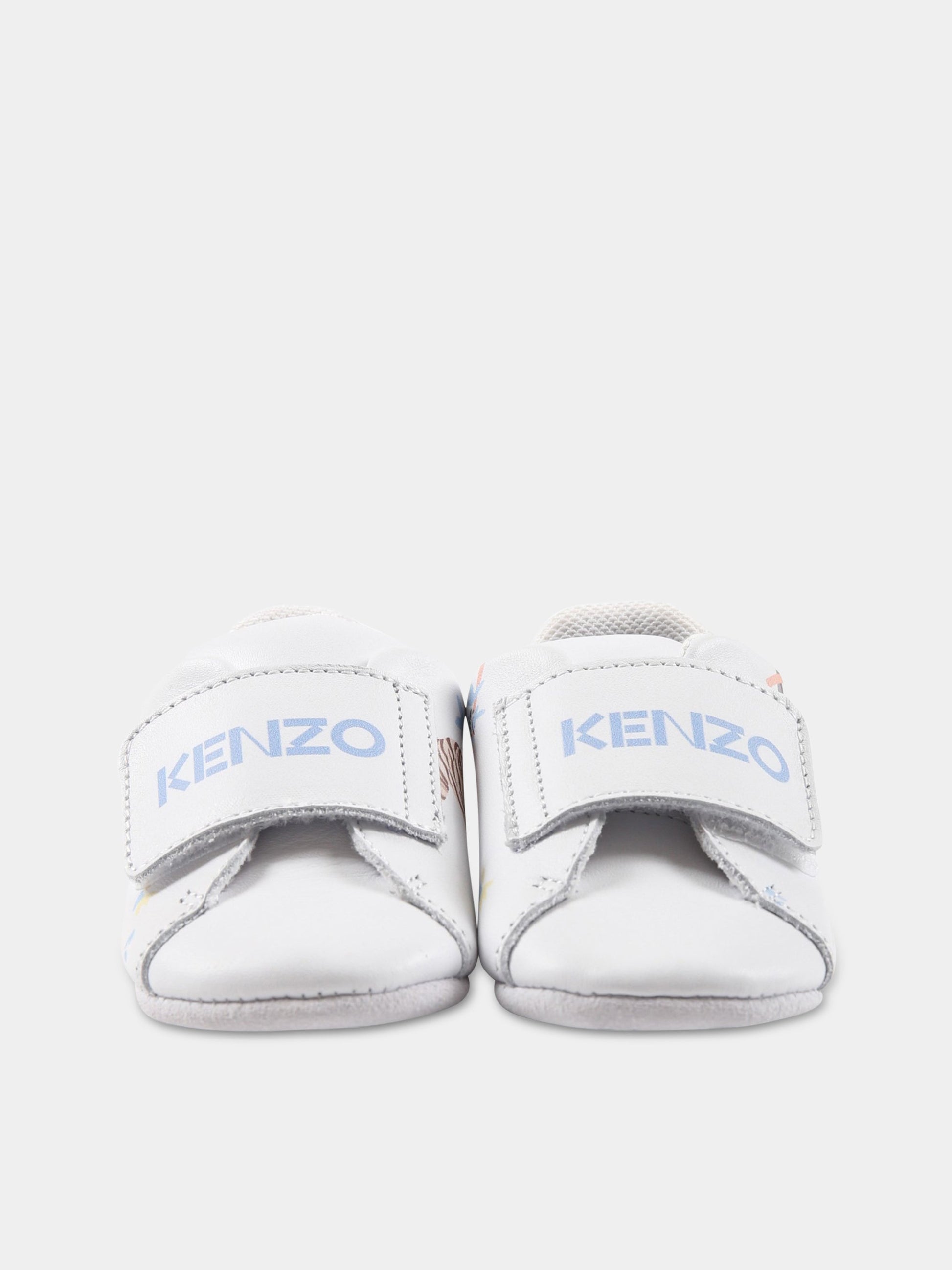 Sneakers bianche per neonato con animali e logo,Kenzo Kids,K99011 10P