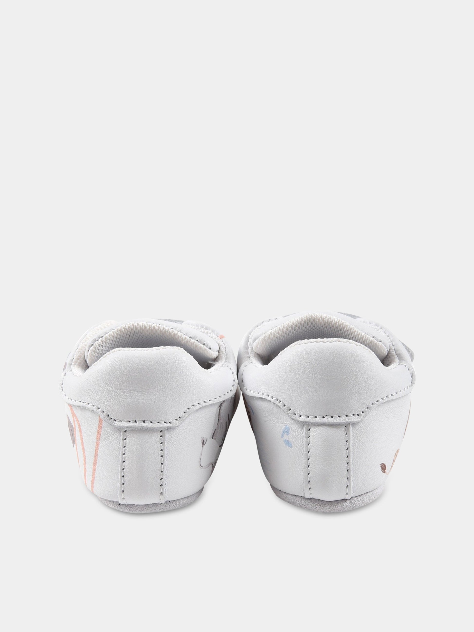 Sneakers bianche per neonato con animali e logo,Kenzo Kids,K99011 10P