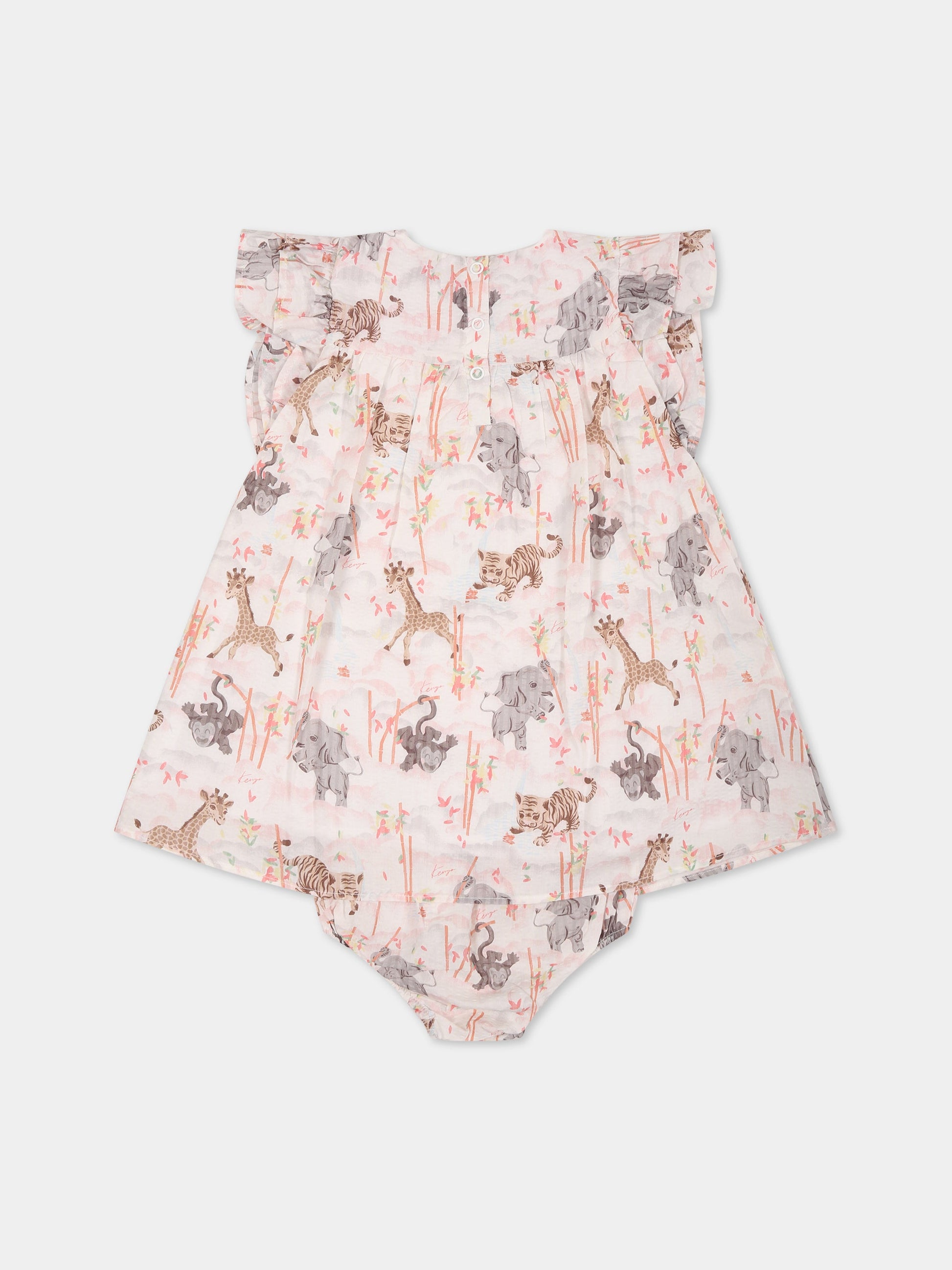 Completo multicolor per neonata con stampa animali e logo all-over,Kenzo Kids,K98113 10P