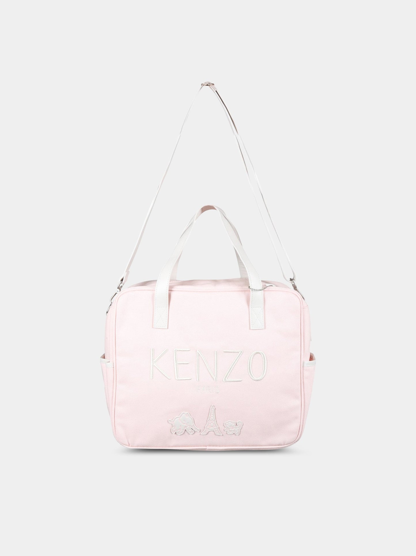 Borsa-mamma rosa per neonata con logo avorio,Kenzo Kids,K90094 453