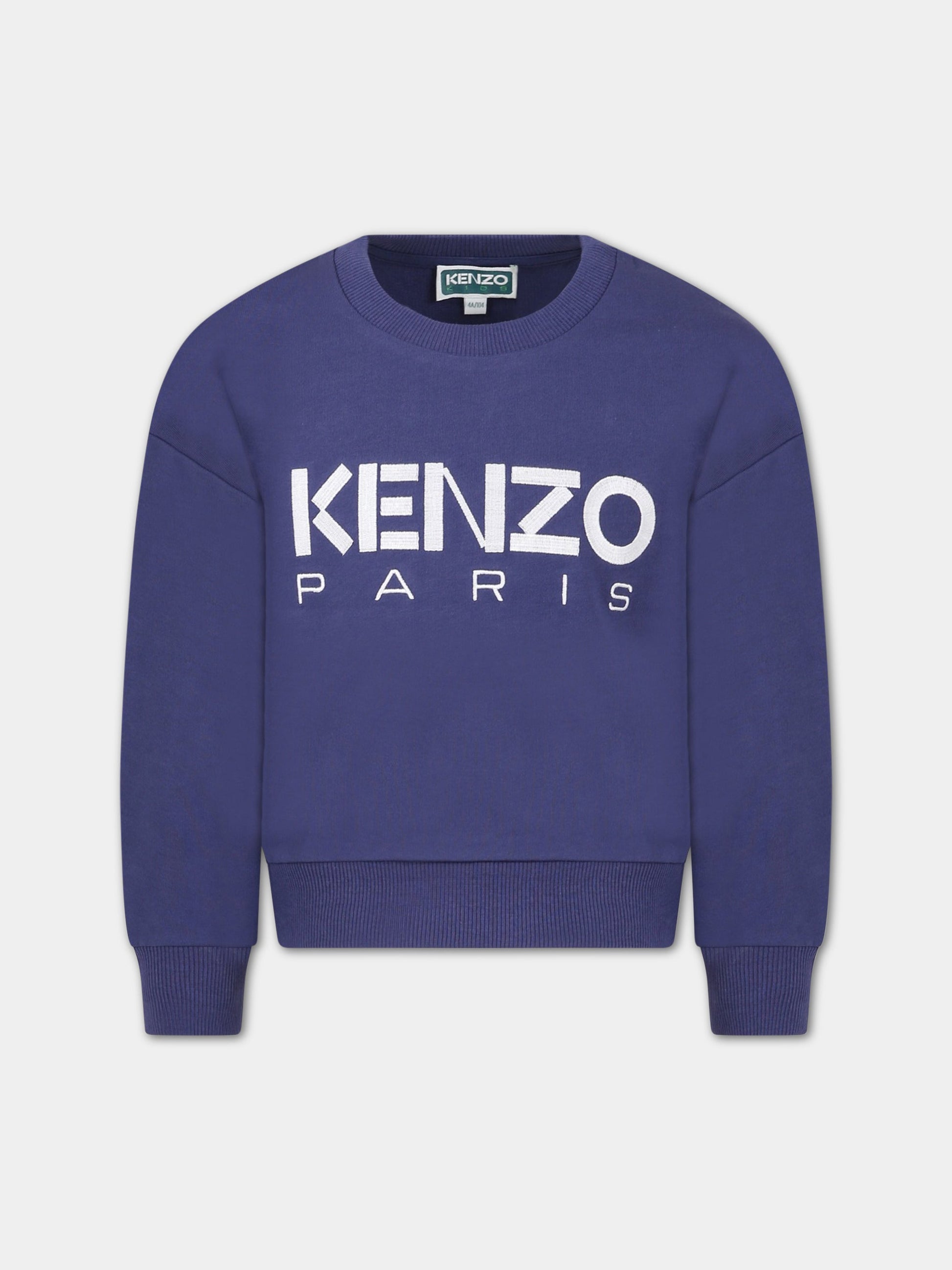 Felpa blu per bambina con logo,Kenzo Kids,K15640 80K
